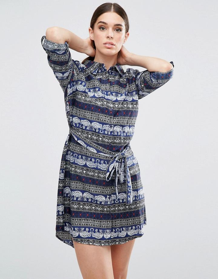Ax Paris Elephant Printed Shirt Dress - Navy