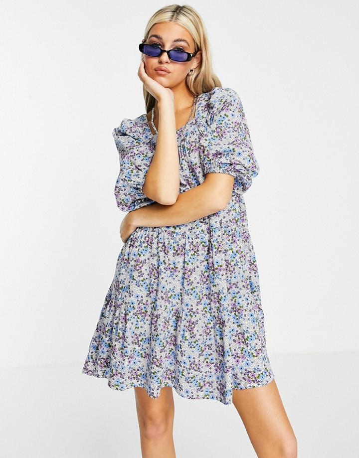 Violet Romance Smock Dress With Tie Back In Floral Print-multi