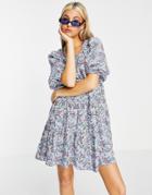 Violet Romance Smock Dress With Tie Back In Floral Print-multi