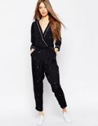 Asos Wrap Jumpsuit With Peg Leg In Minimal Spot And Contrast Piping - Multi