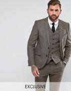 Heart & Dagger Slim Suit Jacket In Herringbone Tweed - Brown