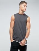 Asos Longline Tank With Dropped Armhole And Hem Extender - Gray