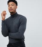 Asos Design Tall Cotton Roll Neck Sweater In Charcoal - Gray