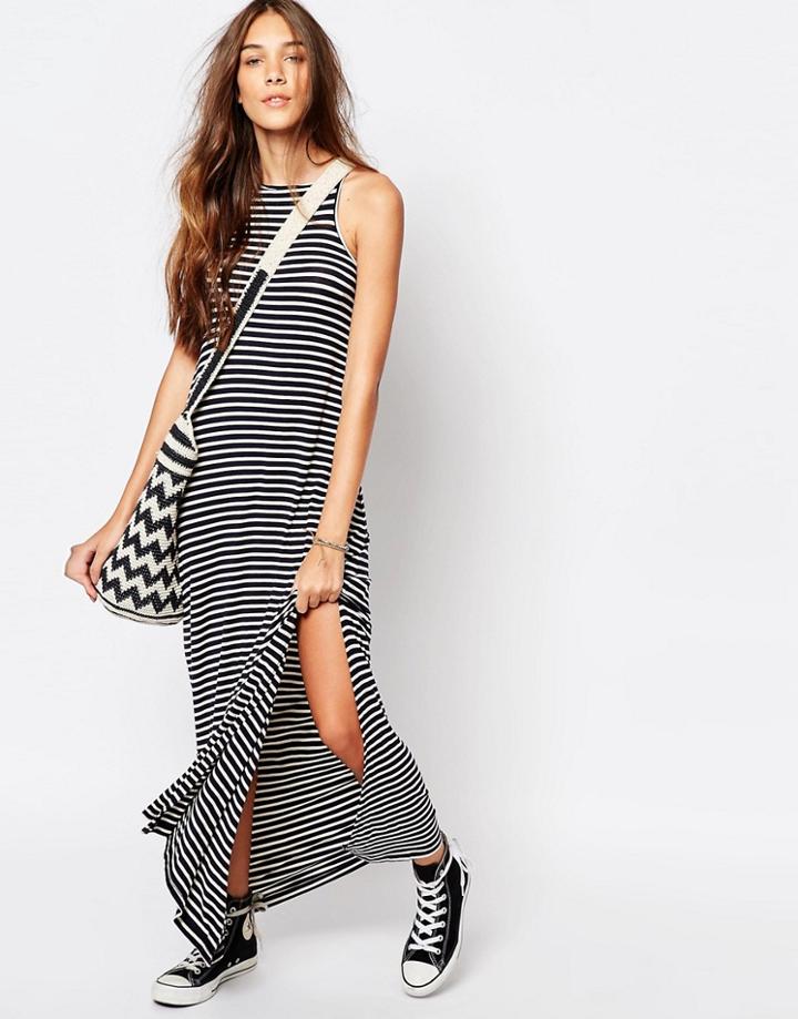 Pull & Bear Stripes Long Halter Dress - Black