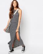 Pull & Bear Stripes Long Halter Dress - Black