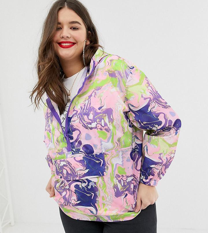Asos Design Curve Over The Head Rain Jacket In Marble Print - Multi
