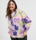 Asos Design Curve Over The Head Rain Jacket In Marble Print - Multi