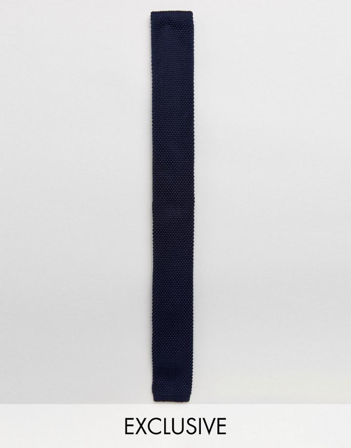 Noak Knitted Slim Square Tie - Navy