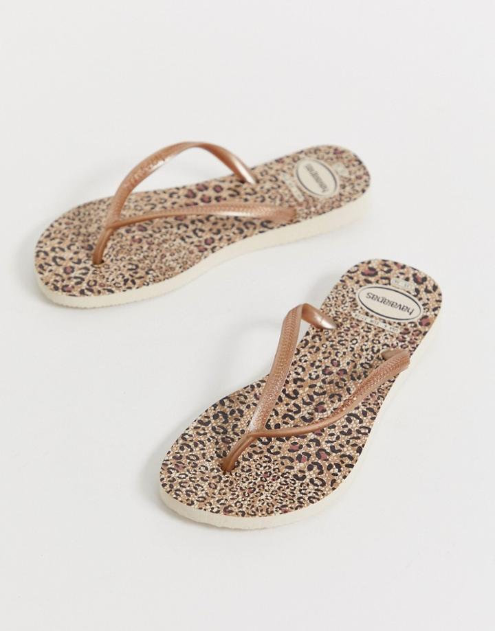 Havaianas Slim Flip Flops In Leopard Print-multi