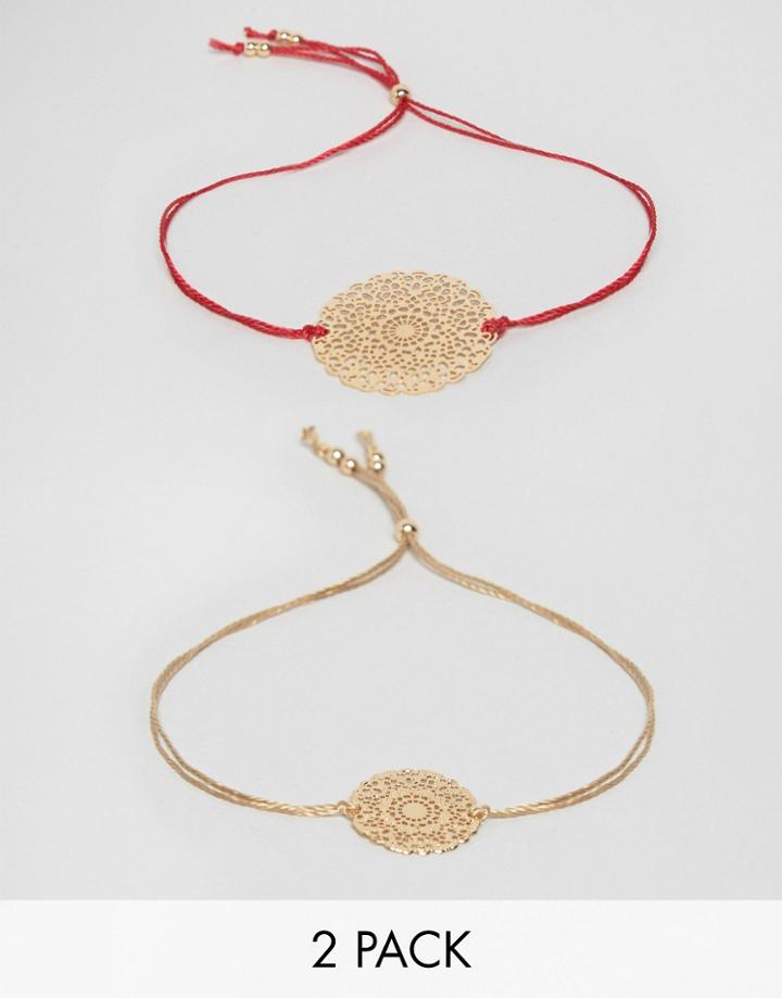 Nylon Festival 2 Pack Bracelets With Filgiree Disc - Gold