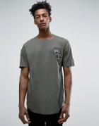 Only & Sons Longline T-shirt With Curved Hem And Badges - Green