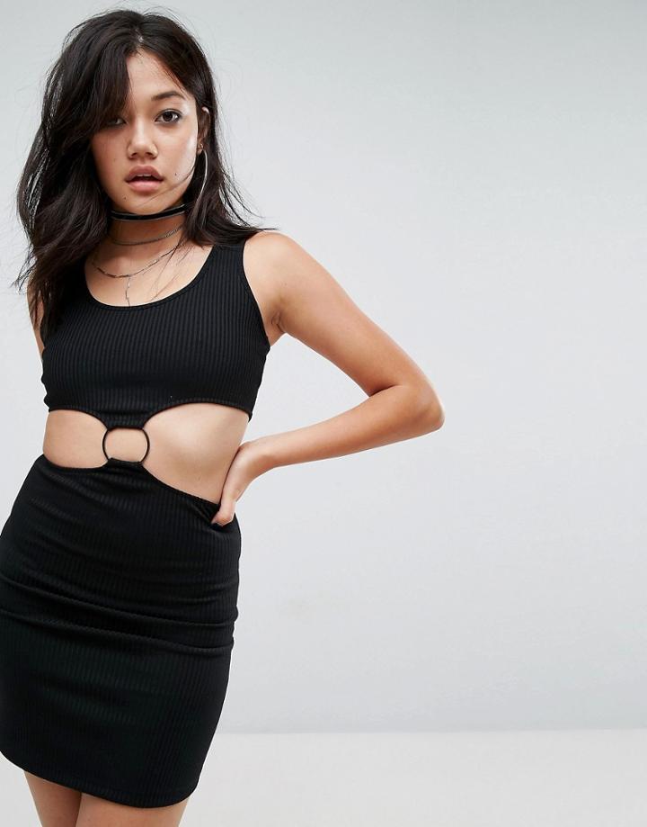 Asos Bodycon Dress With Ring Detail In Rib - Black