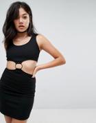 Asos Bodycon Dress With Ring Detail In Rib - Black