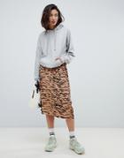 Na-kd Tiger Print Midi Skirt - Brown