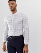 Asos Design Slim Fit Grandad Collar Shirt With Grid Design - White