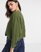 Ax Paris Cropped Boxy Sweater In Khaki-green