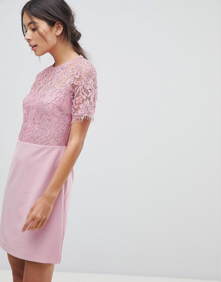 Oasis Lace Sleeved Shift Dress - Purple