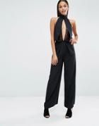 Aqaq Gelhart Lace Insert Plunge Jumpsuit - Black
