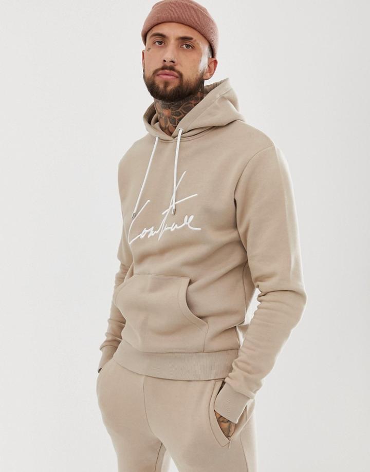 The Couture Club Hoodie With Signature Logo In Beige - Gray