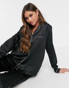 Loungeable Mix And Match Satin Black Pyjama Shirt