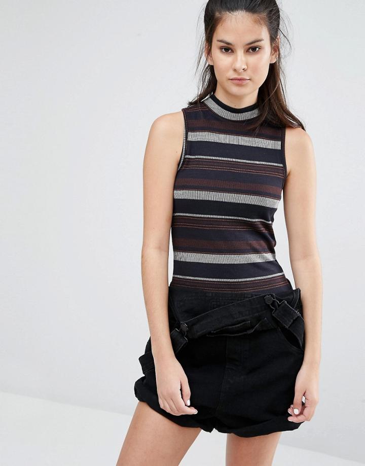 Only High Neck Stripe Co-ord Top - Night Sky