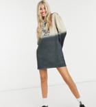 Collusion Contrast Dip Dye Printed Long Sleeve T-shirt Dress-multi