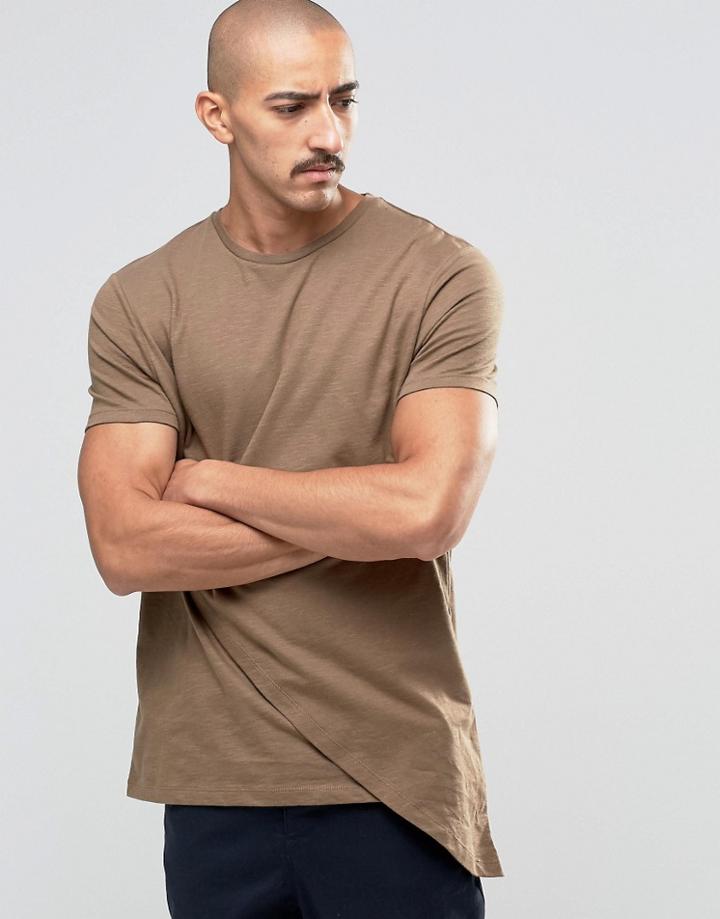 Asos Super Longline T-shirt With Mock Double Layer - Coco Brown