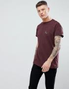 New Look T-shirt With Scorpion Embroidery In Burgundy - Red