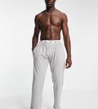 French Connection Tall Fcuk Jersey Pants In Light Gray Melange And White-grey