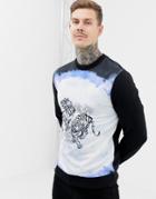 Asos Design Sweatshirt With Tie Dye And Tiger Print In Black - Black