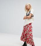 Milk It Vintage Tiered Maxi Skirt In Floral Print - Red