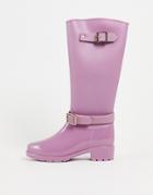Asos Design Glossy Riding Boot Wellie In Mauve-purple