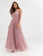 Asos Design Fuller Bust Cami Pleat Tulle Maxi Dress-pink