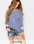 Reclaimed Vintage Breton Stripe Long Sleeve Top - White
