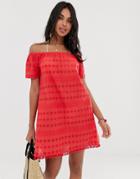 Accesorize Broderie Beach Dress In Red - Red