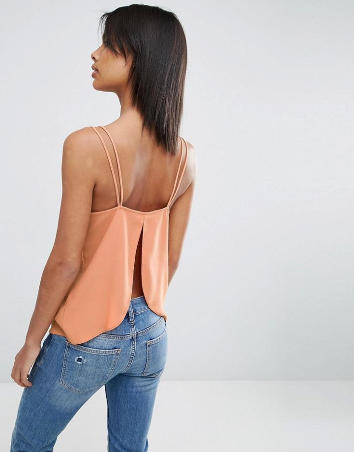 Asos Crepe Wrap Back Cami Top - Caramel