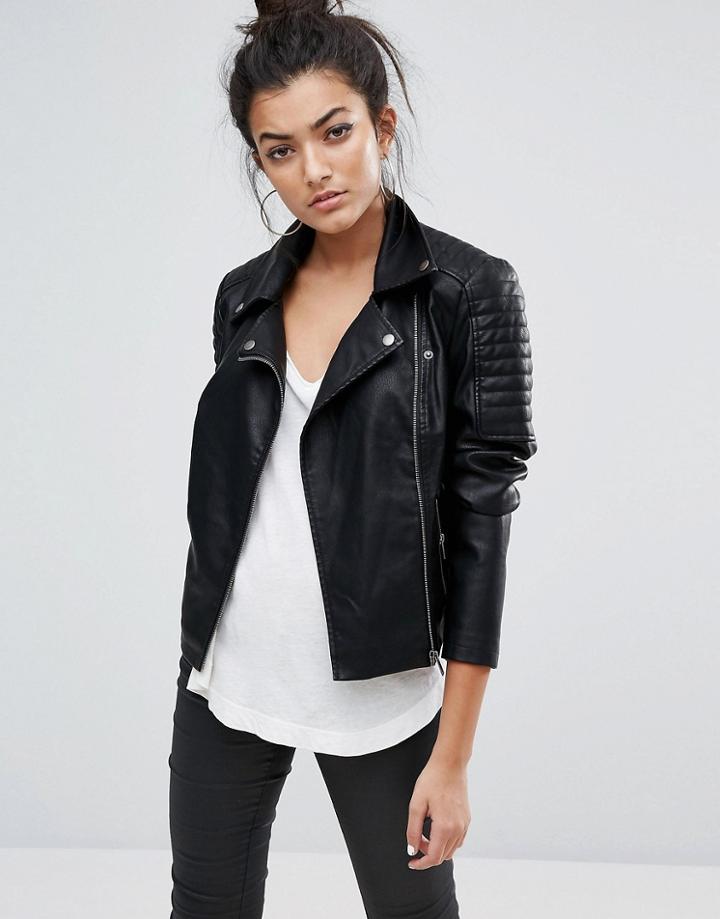 Noisy May Leather Look Jacket - Black