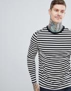 Asos Design Long Sleeve Stripe T-shirt In Black And White - White