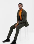Asos Design Skinny Suit Pants In Khaki Pinstripe - Green