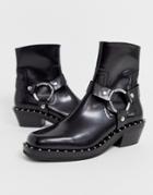 Asos Design Axel Premium Leather Studded Western Boots In Black - Black