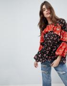 Asos Mix & Match Floral Print Tiered Ruffle Long Sleeve Blouse-multi