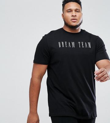 Asos Plus Longline T-shirt With Dream Team Print - Black