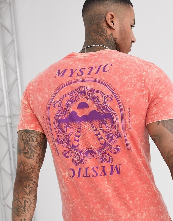 Asos Design T-shirt With Acid Wash And Mystic Back And Chest Print-orange