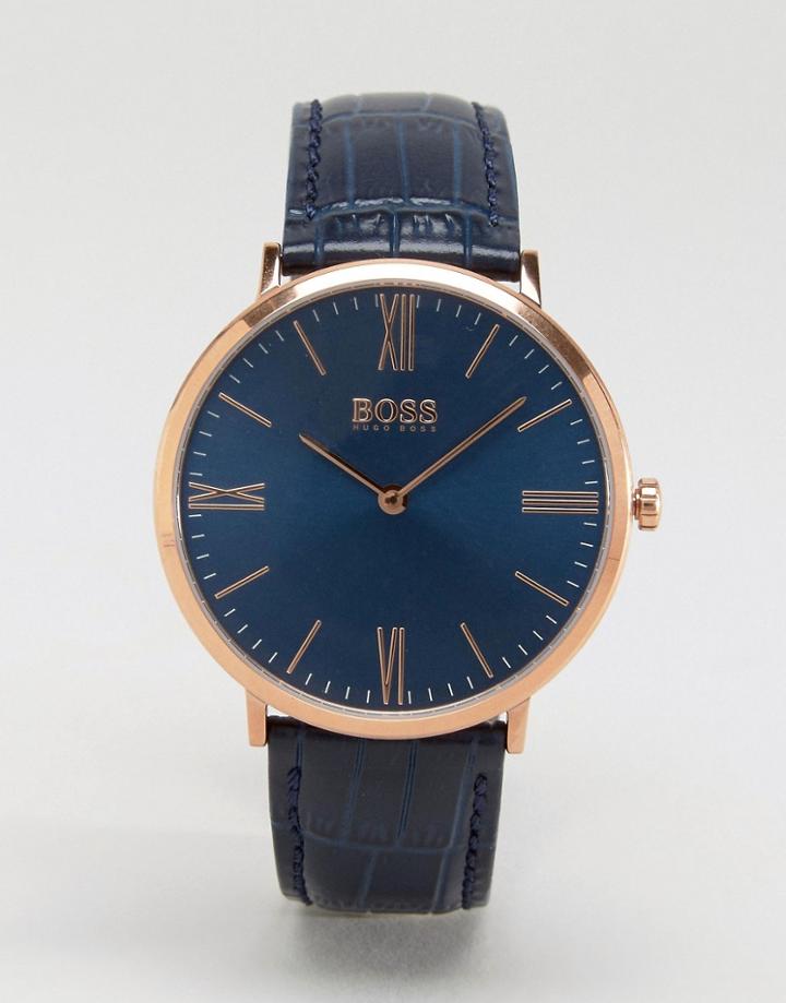 Boss By Hugo Boss Ultra Jackson Leather Watch In Navy - Blue