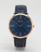 Boss By Hugo Boss Ultra Jackson Leather Watch In Navy - Blue