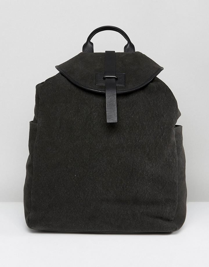 Paul Costelloe Canvas & Leather Backpack In Khaki - Green