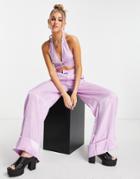 Daisy Street Relaxed Wide Leg Pants In Shimmer Lilac - Part Of A Set-purple