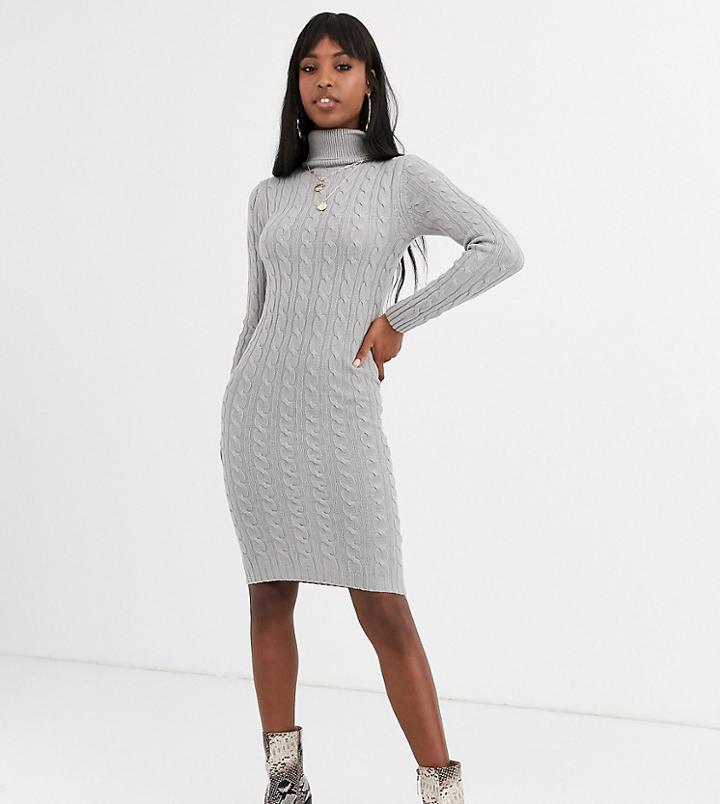 Brave Soul Tall Cuban Roll Neck Cable Knit Sweater-gray