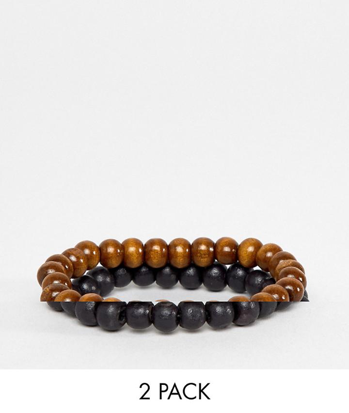 Asos Design Festival 2 Pack Beaded Bracelets In Black And Brown