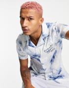 The Couture Club Short Sleeve Shirt In Cloud Print With Revere Collar-blues